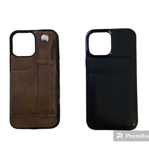 Lot of 2 iPhone 13 Cases, Black has attached Wallet, Brown has pocket with snap